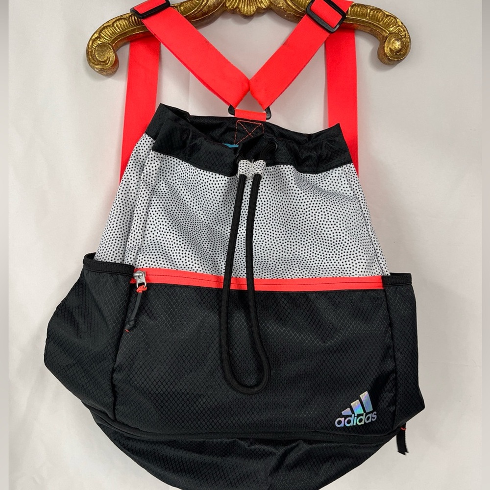 adidas Black & White Backpack with Neon Red Straps